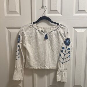 Mini Boden White Blouse with Blue Floral Embroidery